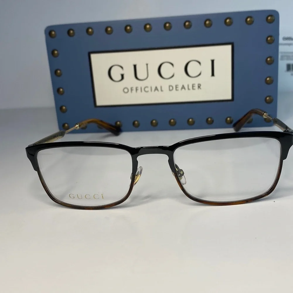 New - Gucci Eyeglasses GG0135O 004 52mm Black on Havana / Demo Lens